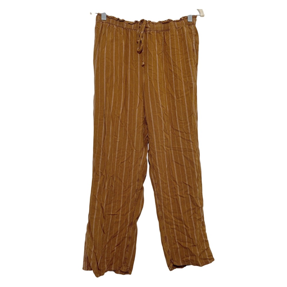 American Eagle Striped Wide Leg Pants‎ Brown Mustard Pinstripe Drawstring Large
